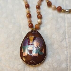 Two-sided Enamel Elephant Pendant With Beaded Necklace